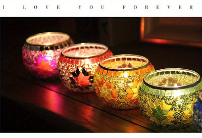 Colorful Mosaic Glass Candlestick: Add a Touch of Romance to Your Candlelight Dinner with this Christmas Decoration in 6 Vibrant Colors!
