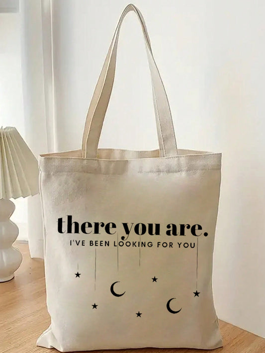 Letter Print Canvas Shopping Bag: Stylish, Spacious, and Environmentally Friendly Tote for Your Everyday Needs!