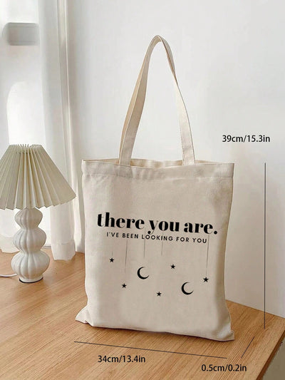 Letter Print Canvas Shopping Bag: Stylish, Spacious, and Environmentally Friendly Tote for Your Everyday Needs!