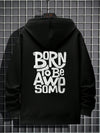 Bold Statements: Men's Slogan Graphic Drop Shoulder Drawstring Hoodie