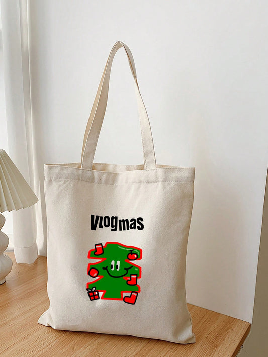 This stylish beige canvas tote bag is the perfect accessory for your holiday shopping. With a charming Christmas tree print, it adds a festive touch to your outfits while providing ample space for all your purchases. Made from durable canvas, it is both practical and fashionable.