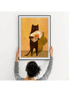 Modern Art Canvas Poster: Black Cat Scares Cat & Goldfish - Fun Graffiti Cartoon Poster for Bedroom & Living Room Decor