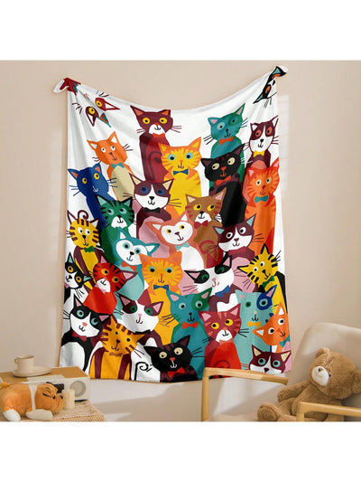 Adorable Cartoon Cat Flannel Blanket - Stay Cozy in Style!