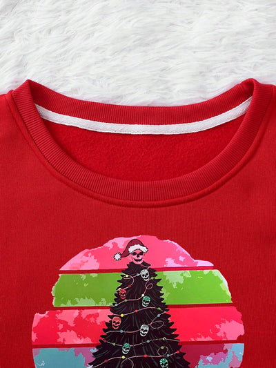 Festive Holiday Vibes: Christmas Print Thermal Lined Sweatshirt for Cozy Comfort