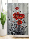 Red Peony Blossom Bathroom Elegance: Waterproof Shower Curtain for Modern Style and Mildew Resistance