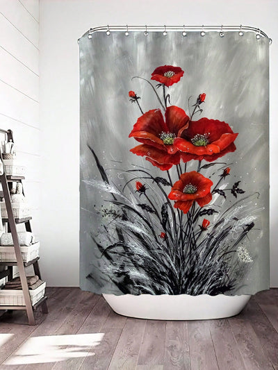 Red Peony Blossom Bathroom Elegance: Waterproof Shower Curtain for Modern Style and Mildew Resistance