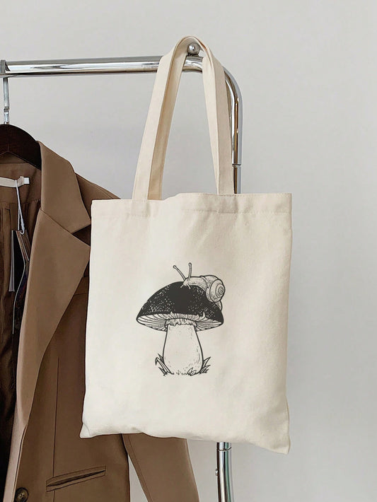 This canvas tote bag features a unique mushroom snail pattern that adds both style and sustainability to your storage needs. Made with durable materials, this tote is perfect for everyday use and is sure to make a statement. A must-have for any eco-conscious and fashion-forward individual.