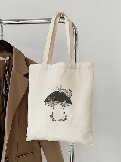 This canvas tote bag features a unique mushroom snail pattern that adds both style and sustainability to your storage needs. Made with durable materials, this tote is perfect for everyday use and is sure to make a statement. A must-have for any eco-conscious and fashion-forward individual.