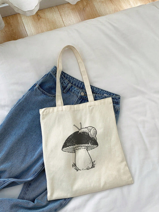 Mushroom Snail Patterned Canvas Tote Bag: Stylish and Sustainable Storage Companion
