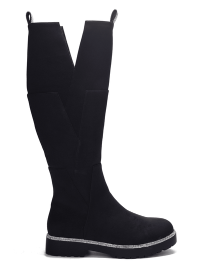 Sparkle in Style: Aldea Rhinestone Pull-Tab Knee High Boots