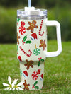 1200ml Cute Cartoon Christmas Patterned Stainless Steel Water Bottle With Straw, Handle Coffee Mug For Outdoor/car