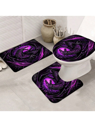 Dragon-themed Bathroom Makeover Set: Shower Curtain, Window Curtain, Floor Mat & Hooks