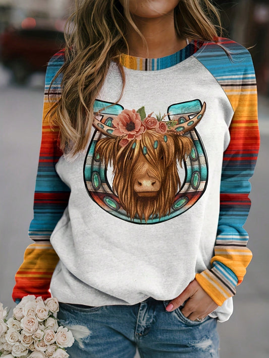 This Colorful Bull Graphic Raglan Sleeve Sweatshirt is the perfect blend of fashion and comfort. The bold graphic design adds a touch of personality, while the raglan sleeves provide a comfortable fit. Stay stylish and cozy with this statement piece.