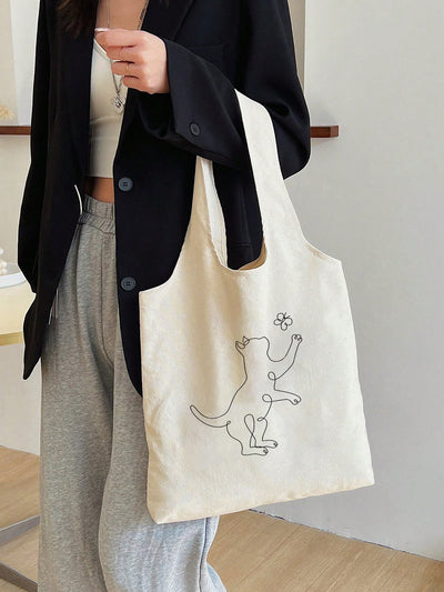 Stylish and Spacious: The Ultimate Line Drawing Cat Scratching & Butterfly Patterned Canvas Vest Tote Bag