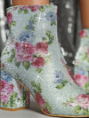 Stylish Floral Chunky Heel Booties: Elevate Your Style with Geometric Boots