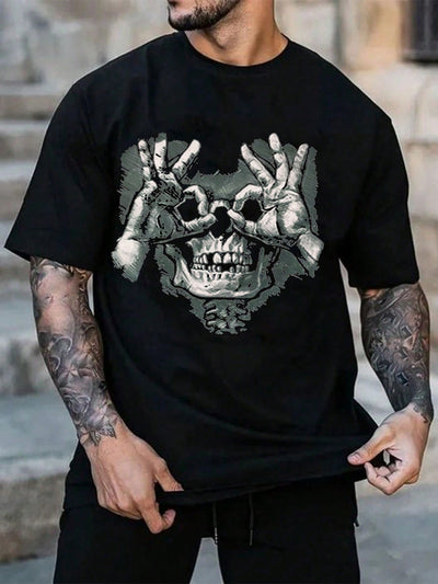 Mysterious Men's Heart Skull Print Tee: A Stylish Statement Piece for the Bold and Fashion-Forward