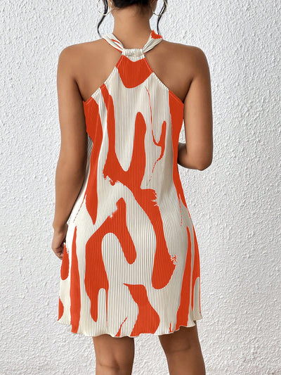 Sun-Kissed Style: Spring Break Graphic Print Halter Neck Dress