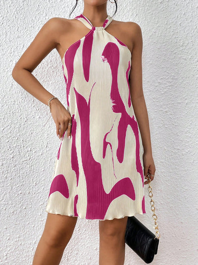 Sun-Kissed Style: Spring Break Graphic Print Halter Neck Dress