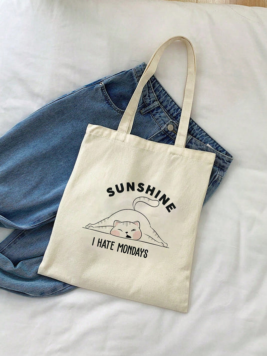 This canvas tote bag is both stylish and spacious, perfect for carrying all your essentials. Featuring a cute cat lying in the sun design, it's a must-have for any cat lover. With its durable canvas material, it's perfect for everyday use. Keep your belongings organized and secure while making a fashion statement.