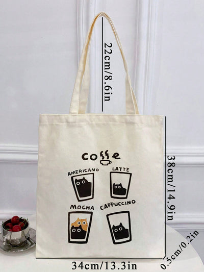 Caffeine and Cats: Stylish Canvas Tote Handbag for Women