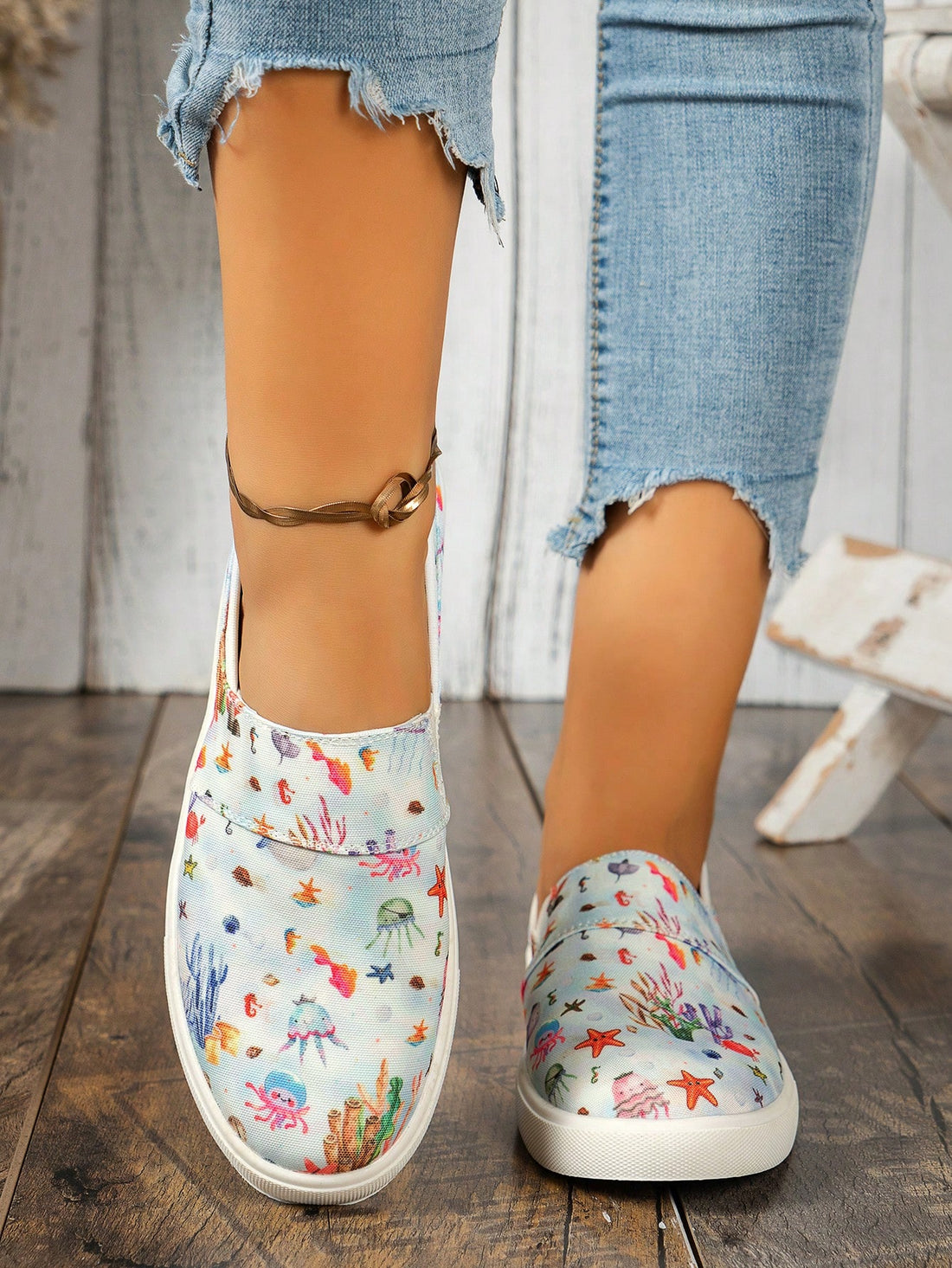 Elevate your sneaker game with these Ocean Pattern Casual Sneakers. Designed for comfort during outdoor activities, they feature a unique flat sole and beautiful light-colored flower design. Perfect for the new autumn season, these sneakers add a touch of style to any outfit.