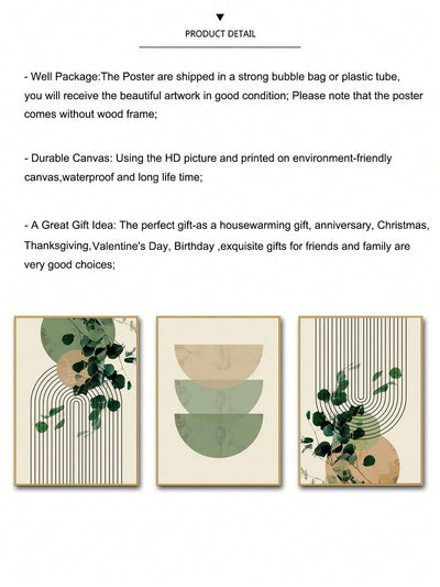 Boho Green Plant Eucalyptus Leaf Canvas Print Set - Modern Mid-Century Abstract Vintage Art for Home Decor