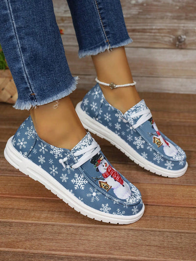 Festive Feet: Women's Casual Sports Shoes with Christmas Snowman Print - Lightweight, Anti-Slip, Perfect Christmas Gift!