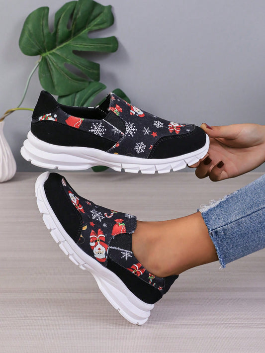 Our Santa Claus Slip-On Canvas Shoes will bring some festive cheer to your wardrobe. With a fun print of Santa Claus and Christmas elements, they boast a stylish design to make you look and feel good. The materials and construction ensures a comfortable fit.