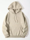 Cozy and Stylish: Slogan Graphic Kangaroo Pocket Drawstring Thermal-Lined Hooded Sweatshirt