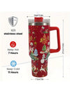 40oz Creative Christmas Pattern  Stainless Steel Tumbler With Handle, With Straw, Suitable For Outdoor Camping, Fitness, Car Driving, Christmas Birthday Gift