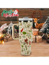 40oz Creative Christmas Pattern  Stainless Steel Tumbler With Handle, With Straw, Suitable For Outdoor Camping, Fitness, Car Driving, Christmas Birthday Gift
