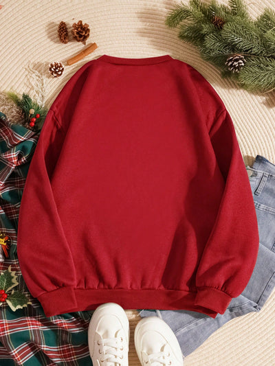 Festive Comfort: Christmas and Cat Print Thermal Lined Sweatshirt for Cozy Holiday Style