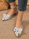 Chic and Stylish: Women's Pearl Bow Pointed Toe Flats