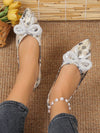 Chic and Stylish: Women's Pearl Bow Pointed Toe Flats