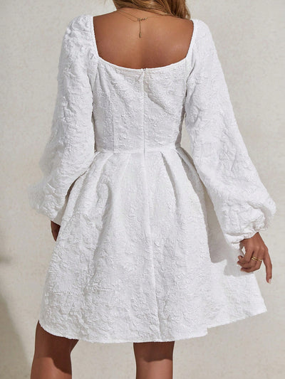 Chic and Elegant: Jacquard Square Neck Lantern Sleeve Dress