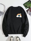 Colorful Comfort: Rainbow Slogan Graphic Thermal-Lined Sweatshirt for Vibrant Style and Warmth