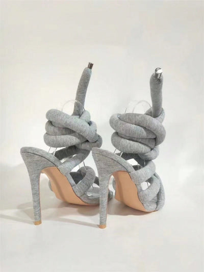 Glamorous Gray Square-Toed High Heel Sandals: A Fashionista's Roman Inspired Delight