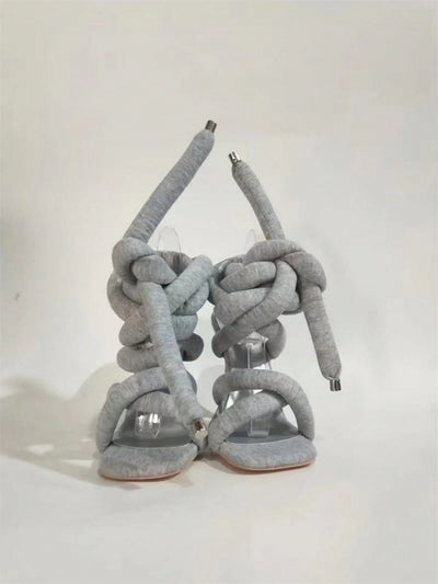 Glamorous Gray Square-Toed High Heel Sandals: A Fashionista's Roman Inspired Delight