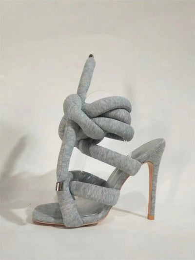 Glamorous Gray Square-Toed High Heel Sandals: A Fashionista's Roman Inspired Delight