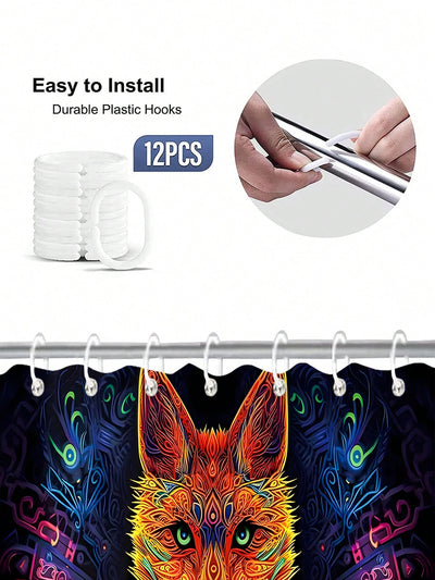 Fox-Themed Bathroom Set: Waterproof Shower Curtain, Mats, and Hooks