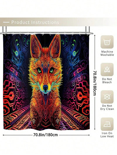 Fox-Themed Bathroom Set: Waterproof Shower Curtain, Mats, and Hooks