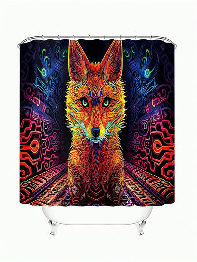 Fox-Themed Bathroom Set: Waterproof Shower Curtain, Mats, and Hooks