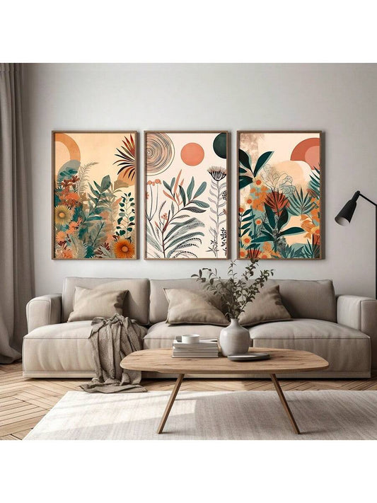Boho Floral Poster Set: Mid-Century Modern Wall Art for Bedroom and Living Room Décor - Set of 3 (19.<br>6X27.<br>5 inches)