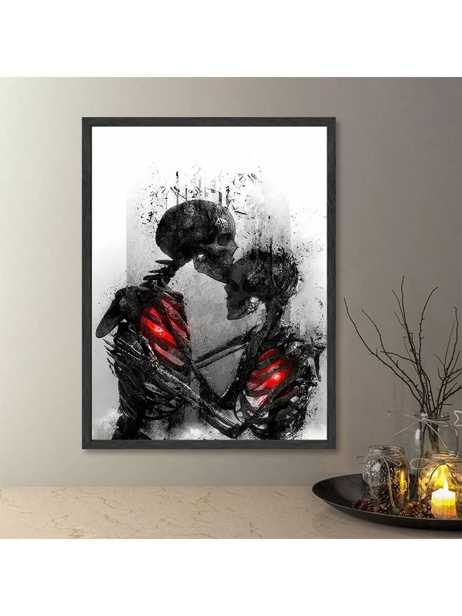Enhance the modern décor of your home with our Love in Death: Hug Skeleton Wall Art. Crafted with attention to detail, this piece adds a unique touch to any room. The skeleton's embrace signifies eternal love and will infuse your space with a sense of romance and mystery.