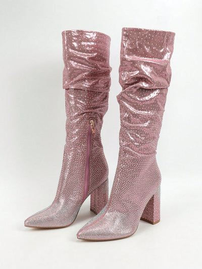 Sparkle and Strut: Rhinestone High Heel Boots for Fashionable Women