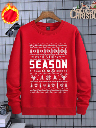 Stay warm and stylish this season with our Festive and Cozy men's thermal lined sweatshirt. Crafted with a festive "It's A Season" letter print, this sweatshirt is perfect for any occasion. Keep the chill away and embrace the holiday spirit with our comfortable and cozy sweatshirt.