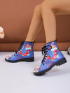 Vintage Christmas Delight: Women's Fashion Printed Pattern Lace-up Boots