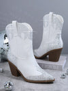 Sparkle and Shine: Rhinestone Detail Pointed Toe Chunky Heel Fashion Boots