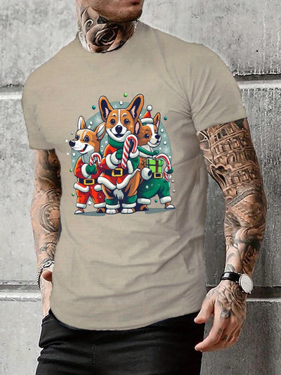 Cute Santa Corgi Men's Tee: Stylish and Casual Short Sleeve T-Shirt for Summer