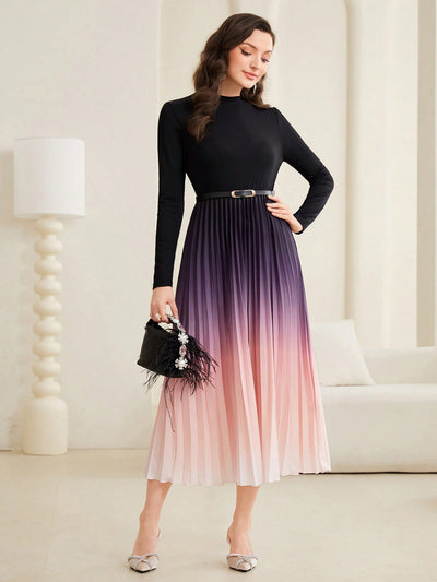 Ethereal Elegance: Women's Gradient Pleated Dress